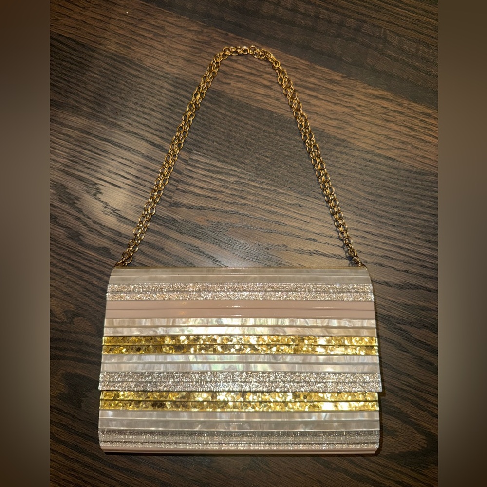 Gold-Accent Stripe Evening Bag - Women's Shoulder Clutch